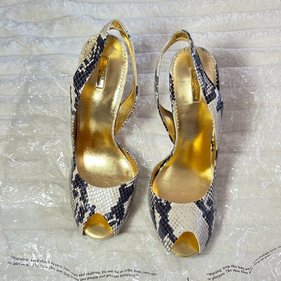 Snake Print Strap Peep Toe Heels - Picture 2 of 4